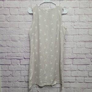 NEW Charlie Paige Tropical Linen Blend Shift Dress Sz M Beige Palm Trees Raw Hem